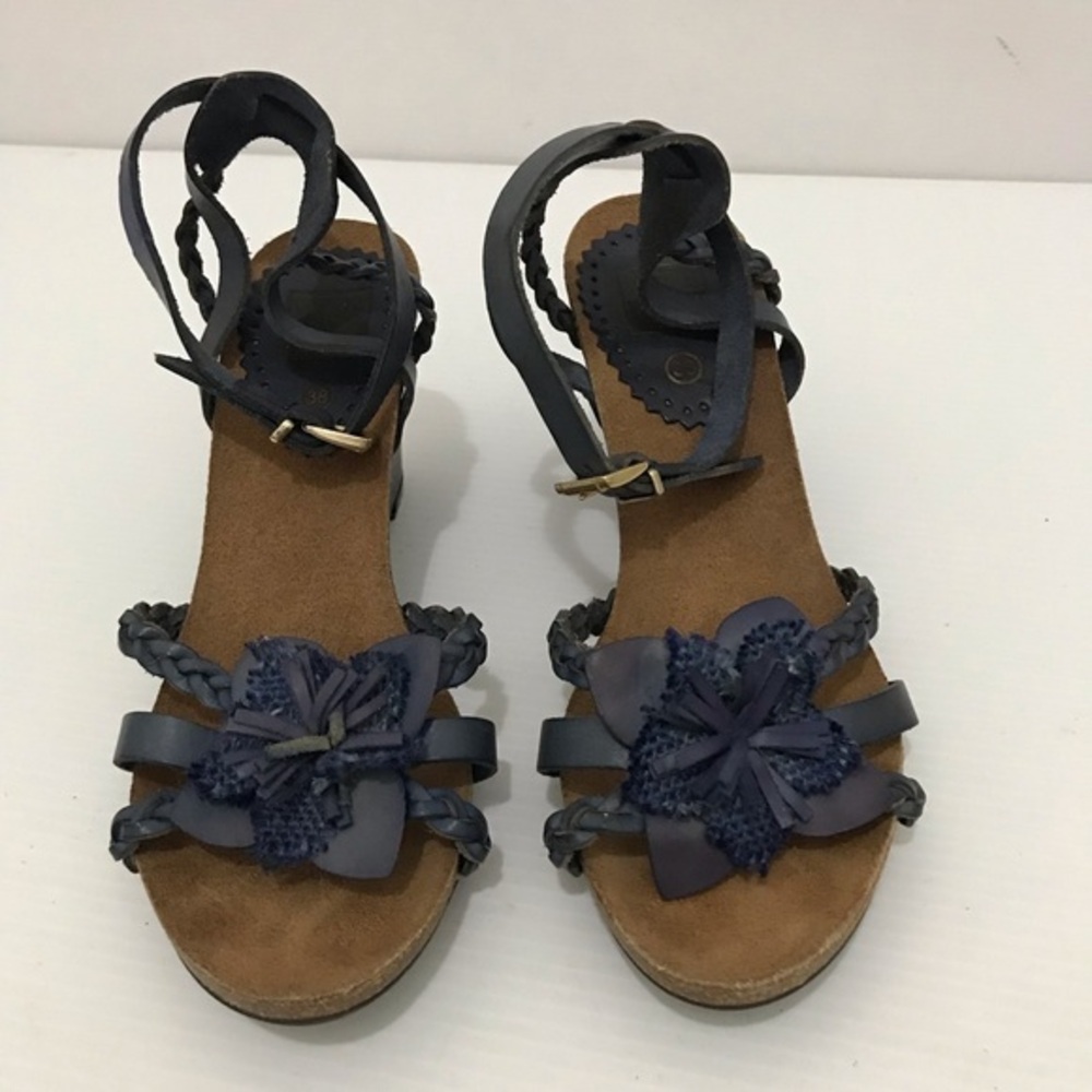 New VITA UNICA BRAIDED FLOWER ANKLE STRAP WEDGE SANDALS SIZE 38